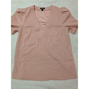 Express Blouse Shirt Top Silky Style Short Sleeve Solid Plum Pink Women Sz XS